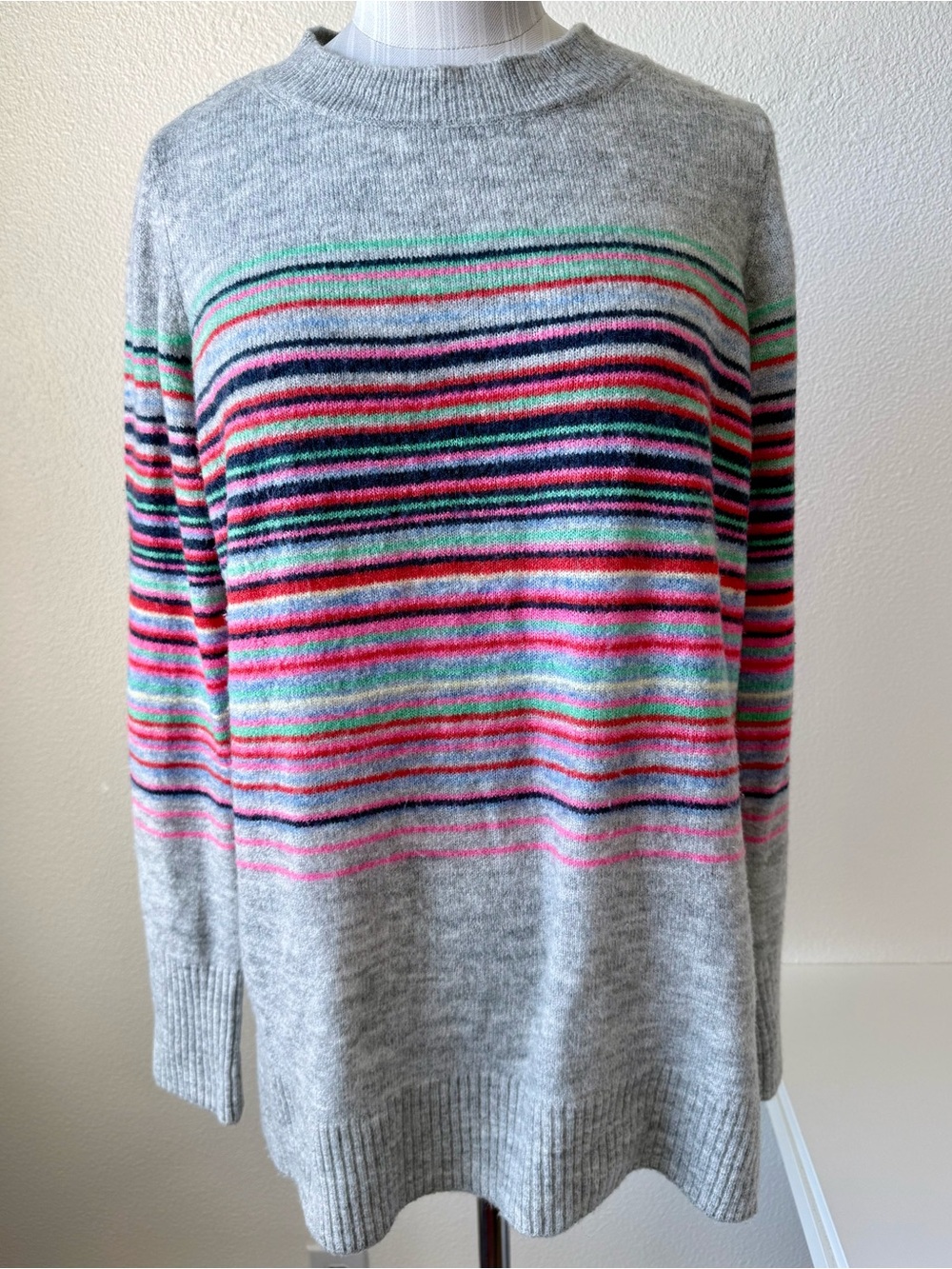 GAP Gray “Crazy Crew” Multi Stripe Wool Blend Tunic Sweater  Women’s Medium